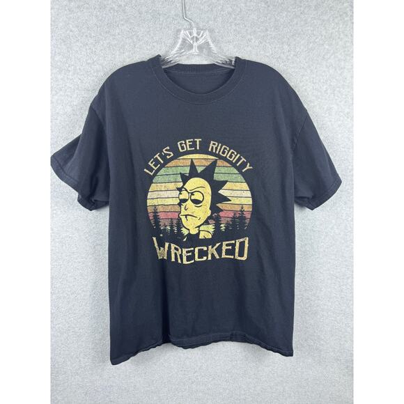 Rick and Morty Lets Get Riggity Wrecked Shirt Size L Black Short Sleeve Tee - Picture 1 of 7